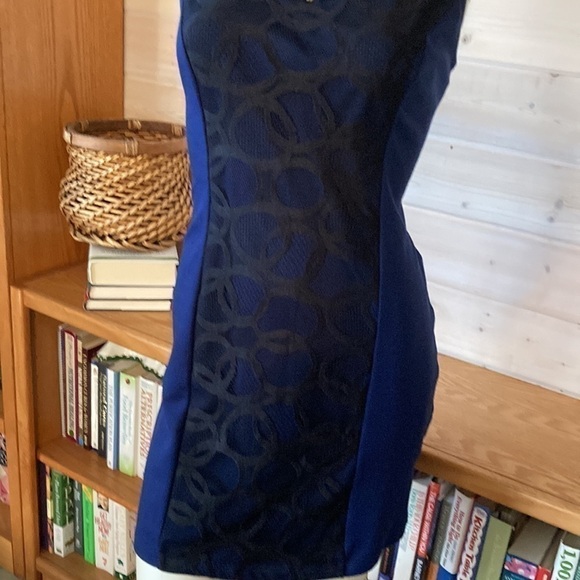 Twelve by Twelve Black on Blue Stretch Knit Mini Dress Size Large. - Picture 3 of 14